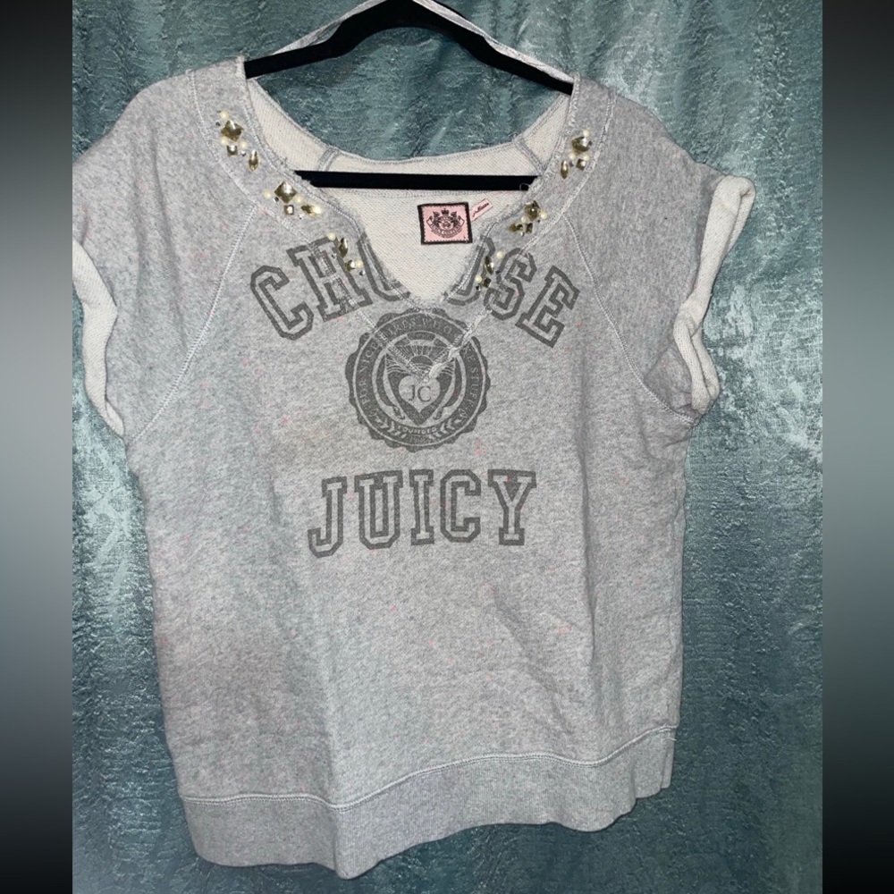 Juicy Couture light grey t-shirt with gems details in sz L. Gently used.